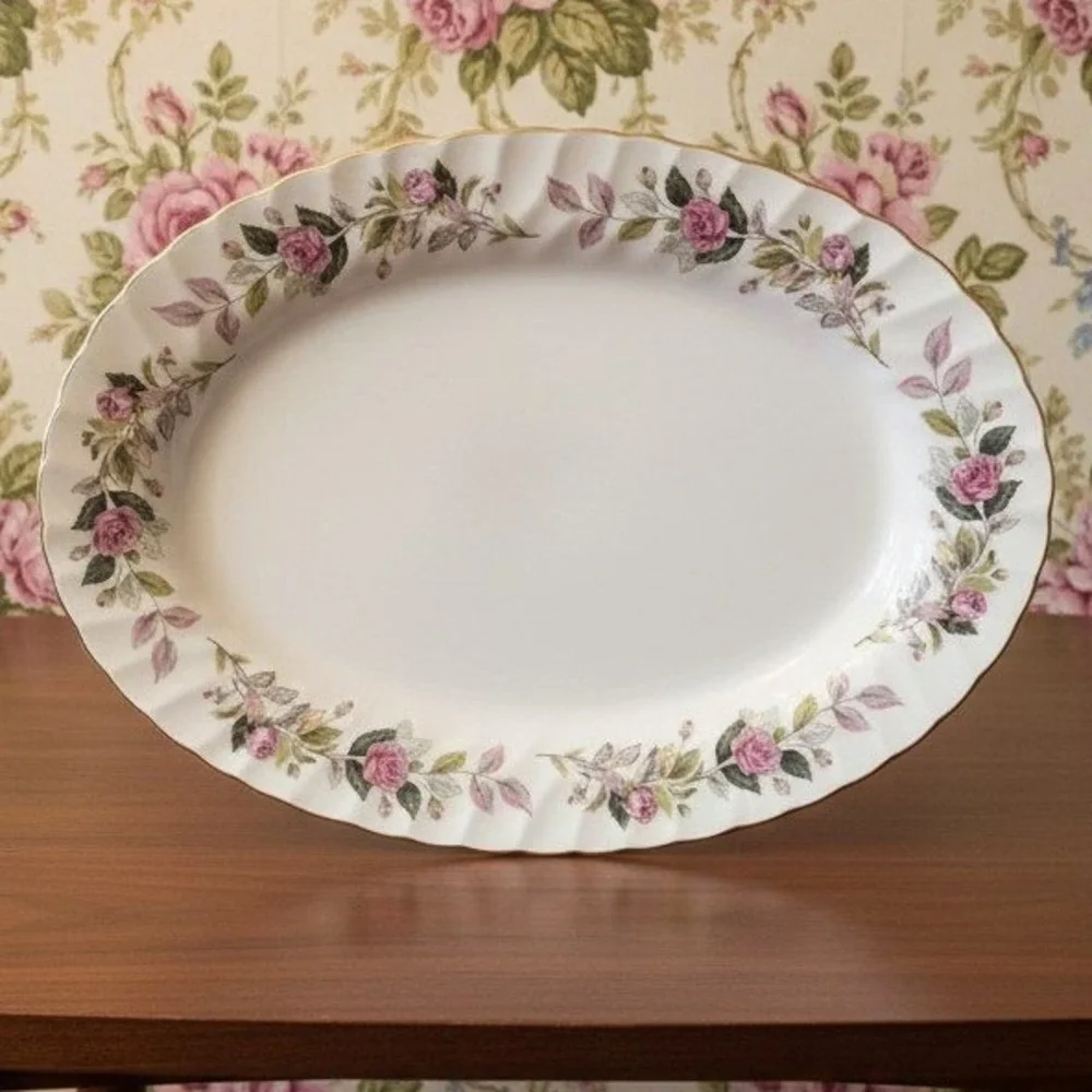 Creative Fine China Regency Rose Oval Platter #2345, Vintage Floral Servingware‎
